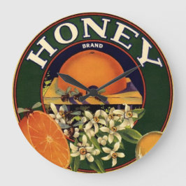 Etiket honingvlees en citruskarton grote klok