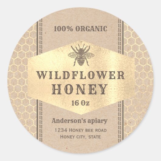 Etiket  Kraft gold honingbijen (Voorkant)