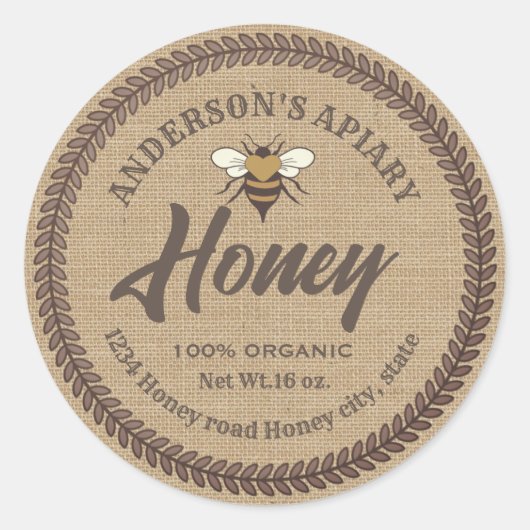 Etiket linnen bijenhoningpot (Voorkant)