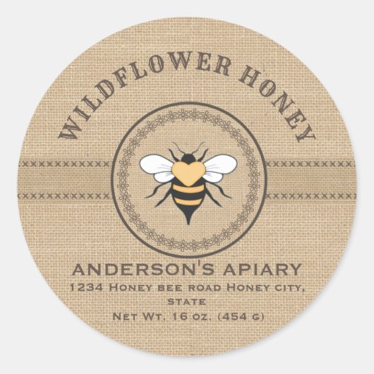 Etiket  linnen bijenhoningpot (Voorkant)