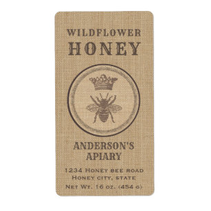 Etiket  linnen bijenkoningkoningin honingpot