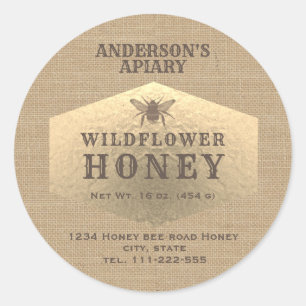 Etiket  linnen gouden bijen