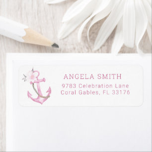 etiket met nautisch Baby shower-retouradres   Roze