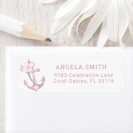 etiket met nautisch Baby shower-retouradres | Roze (Insitu)