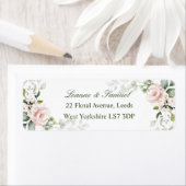 Etiket met retouradres met roze rozen en groen bla (Insitu)