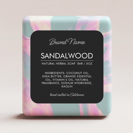 Etiket moderne zwarte zeep-ingrediënten