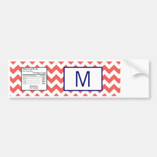 Etiket op flesje Coral Navy Blue Chevron Naam Bumpersticker