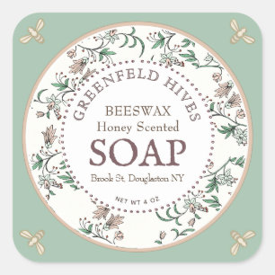  Etiket op groene zeep voor de afdruk van bijen