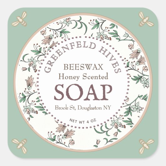  Etiket op groene zeep voor de afdruk van bijen (Voorkant)