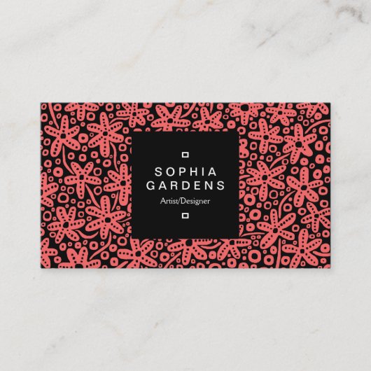 Etiket op het vierkant 01a - Bloem - Tropisch roze Visitekaartje (Voorkant)