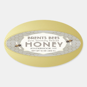Etiket op honing met bijen, honingraat, goudgrens