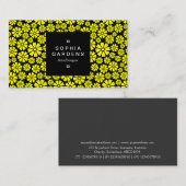 Etiket op vierkant, 01a - 8 petalen - geel op zwar visitekaartje (Voorkant / Achterkant)
