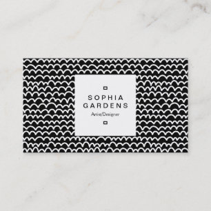 Etiket op vierkante plaat 03a - Wavy - Wit op zwar Visitekaartje