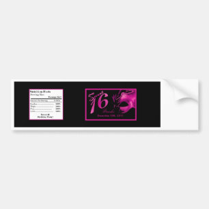Etiket op waterflesje gezoet 16 Roze Zwarte Partij Bumpersticker