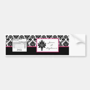 Etiket op waterflesje Zwart Warm Roze Damaslaag Pr Bumpersticker