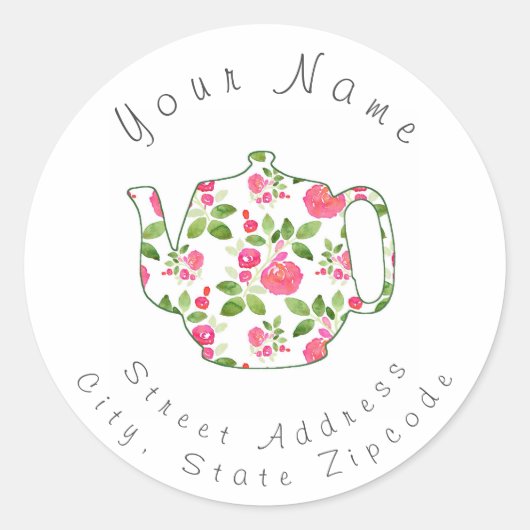 Etiket 'Roos Pattern Waterverf Teapot' (Voorkant)