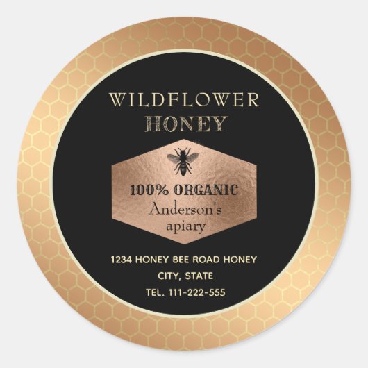 Etiket rustig roos goudbijenhoning (Voorkant)