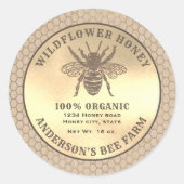 Etiket rustige Kraft gold bee honey jar (Voorkant)