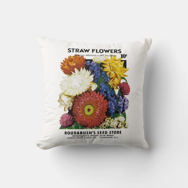 Etiket stro Flowers Seed Packet Label Kussen (Voorkant)