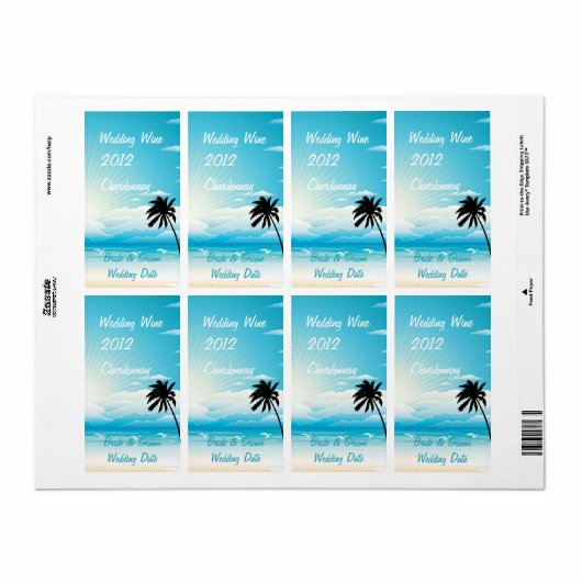 Etiket tropisch strand Weddenschap Wijn (Full Sheet)