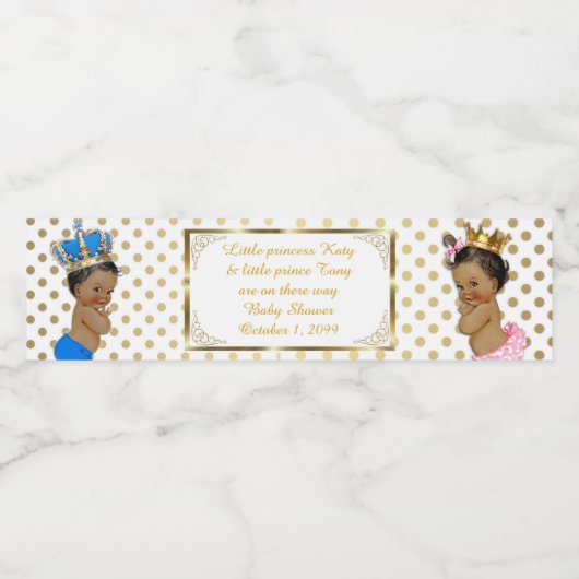 Etiket van de waterfles, Tweelinggoud, wit baby sh (Enkel label)