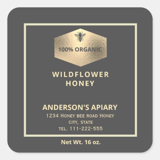 Etiket van honingbijen met een modern goudhoningbi (Voorkant)