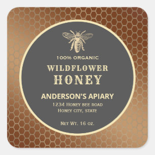 Etiket van honingbijen met een modern goudhoningbi
