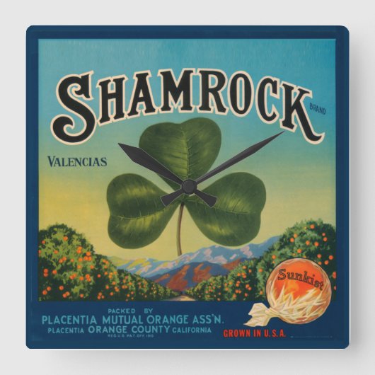 etiket van Oranje fruit Vierkante Klok (Voorkant)