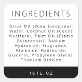 Etiket van witte zwarte lijst van ingrediënten (Voorkant)