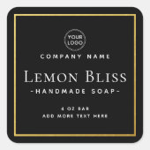 Etiket vierkant zwart faux goud met dunne rand (Voorkant)