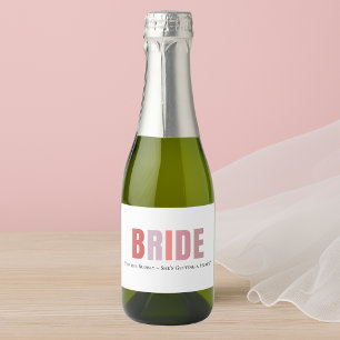 Etiket voor aangepaste bruidswijn Roze monogram
