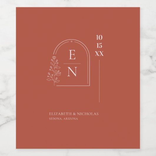 Etiket voor botanische rest Monogram bruiloft Wijn (Enkel label)