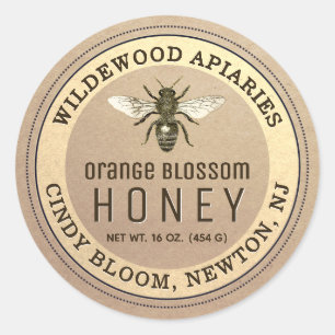 Etiket voor de honingbijen Kraft en Sepia Honey Ja