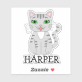 Etiket voor gepersonaliseerde grijze katten sticker (Vel)