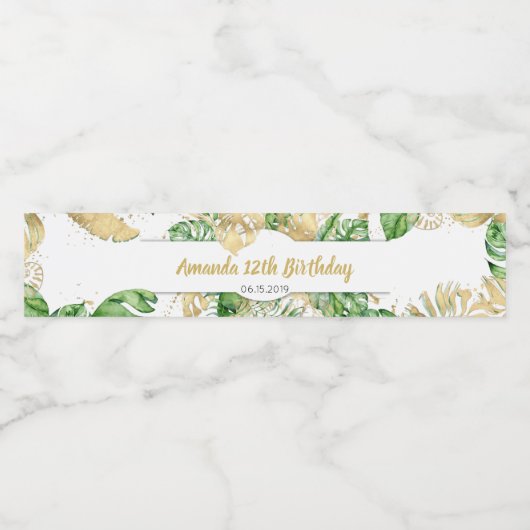 Etiket voor goudflesflesje met tropisch flesje (Enkel label)