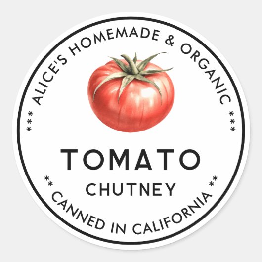 Etiket voor het inblikken van tomatenchutney (Voorkant)