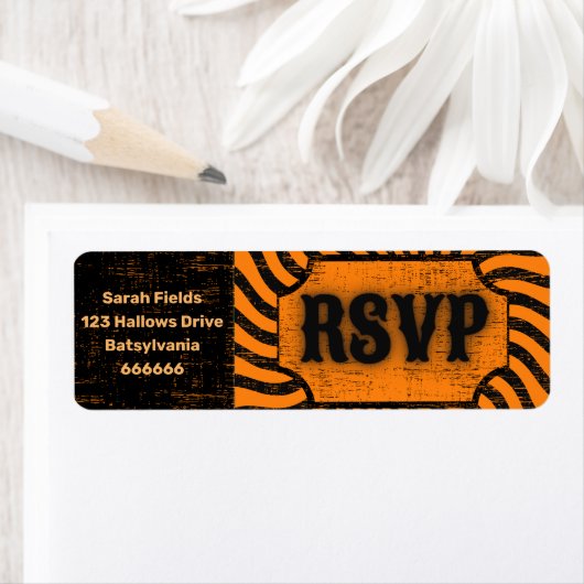 Etiket voor het onderdrukte Halloween RSVP-adres (Insitu)