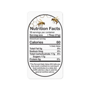 Etiket voor Mini Oval Honeybees Nutrition Facts