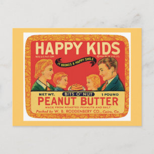 Etiket voor  pindakaas voor voedingsproducten briefkaart