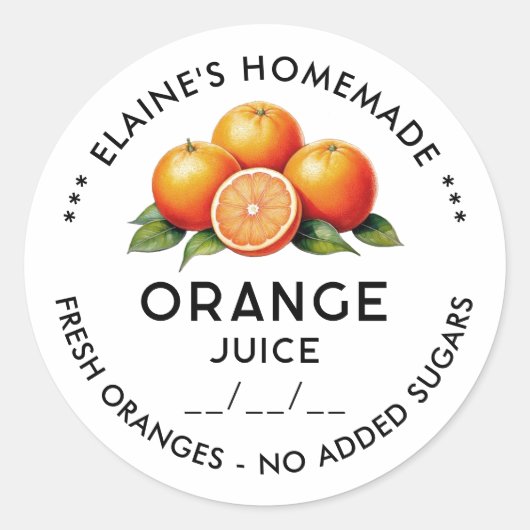 Etiket voor zelfgemaakte Oranje sapconserven (Voorkant)