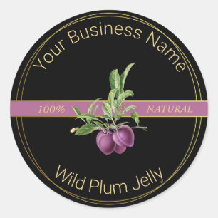 Etiket zwart en goudvrij product op plum Jelly
