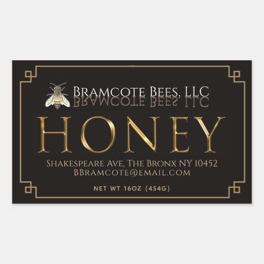 Etiket zwarte honing Metaalgoud  bijen (Voorkant)