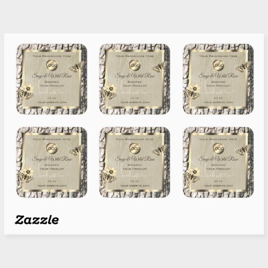 Etiketten beige boomschors Gold Lijst Voeg Logo to (Vel)