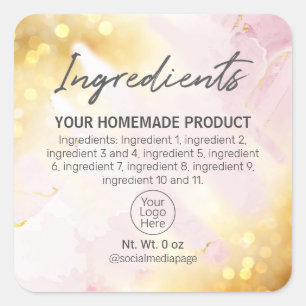  etiketten met roze en goudingrediënten