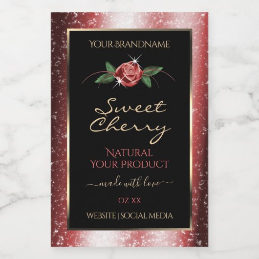 Etiketten van Floral Black en Red Soft Glitter-pro (Enkel label)