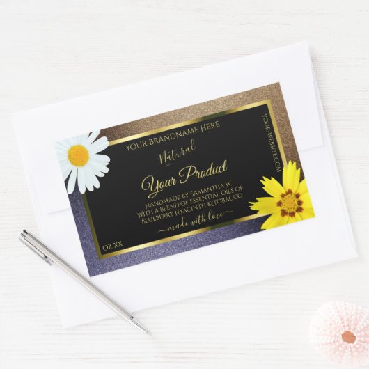 Etiketten van Floral Brown en Blue Glitter Black (Envelop)