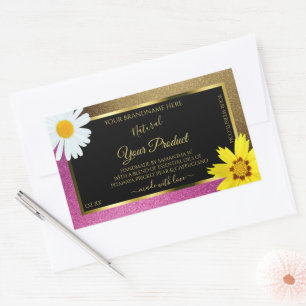 Etiketten van Floral Pink en Gold Glitter Black