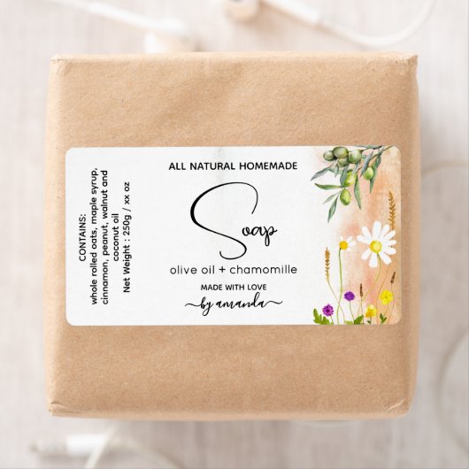 Etiketten van olijfolie en zeep van kamille (Insitu)