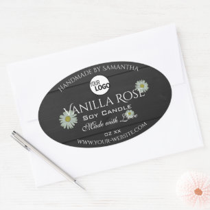 Etiketten van zwarte houtkorrels Floral Daisy Logo