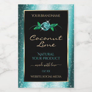 Etiketten voor Floral Blauwgroen en zwart product 